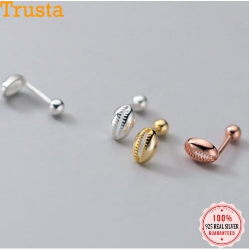 TrustDavis Real 925 Sterling Silver Fashion Sweet Like Shell Screw Stud Earrings For Women Wedding Valentines Day Jewelry DB435
