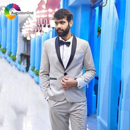 Grey Groom Tuxedo Men Suit Navy Blue Shawl Lapel Wedding Suits Slim Fit Costume Homme Best Man Blazer Jacket 2Piece Pants Ternos