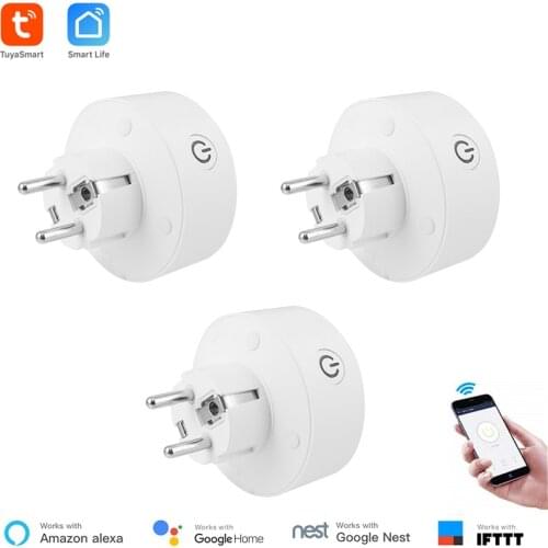 Alexa Compatible Smart Socket 3 Pieces WiFi Outlet EU Type F 10A Power Monitor Voice Remote Control Support for Smart Home