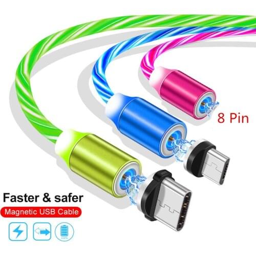 Dazzle LED luminous Magnetic fast Charge Micro USB Type C Cable charger For iphone 6 7 X XS For Samsung a50 Redmi 5 6 Note 7 Pro