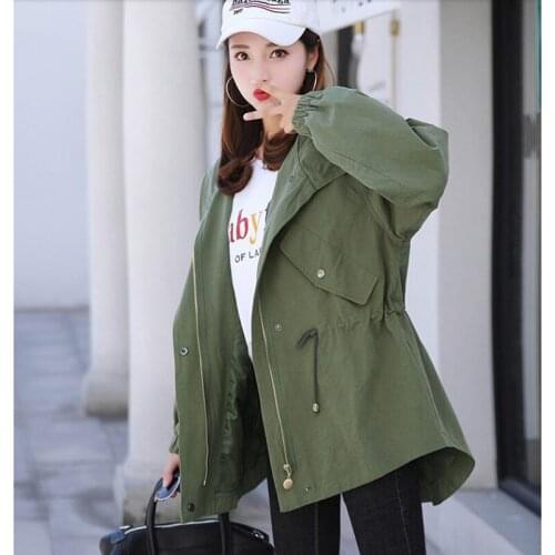 Womens Trench Coat Fashion Spring Autumn Coats Mid-Long Oversized Loose Hooded Casual Windbreaker Outerwear Student Wear 2020
