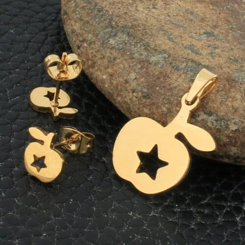 Fashion Style Stainless Steel Jewelry Sets For Women Gold Color Pendants And Earrings SFXZBVAF