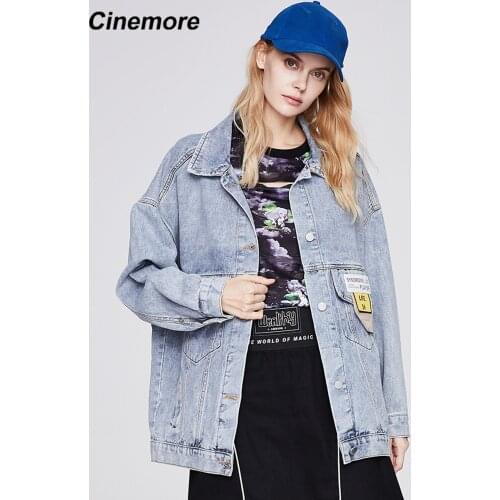 CINEMORE New Vintage Long Sleeve Pockets Womens denim jacket 2021 Casual Jean Top For Women Solid Warm Loose Stylish Coat N6307