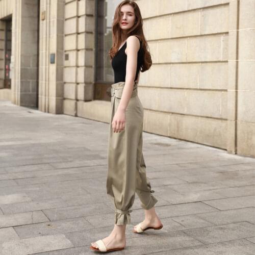 Womens Harem Pants Summer Loose Drape Casual Harlan Baggy Trousers Womens High Waist Ankle Bands Pants Khaki Black Cargo Pants