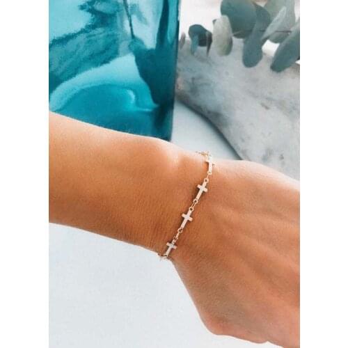 Punk Cross Gold Sliver Color Chain Link Small Cross Bracelets & Bangles for Women Valentines Day Simple Style Charms Jewelry