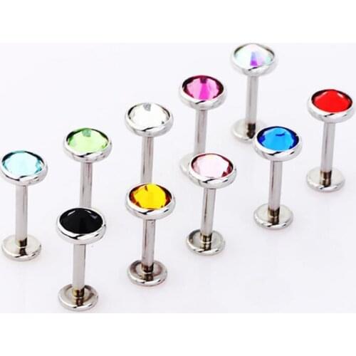 1 Piece 16G 316L Surgical Steel Colorful Crystal Internally Thread Labret Lip Ring Tragus Ear Monroe Piercing Body Jewelry