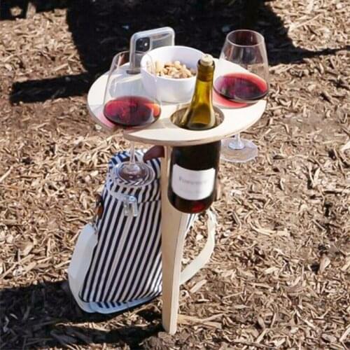 2021 Outdoor Portable Wine Table With Foldable Round Table Wooden Desktop Carry To Picnic Mini Easy G0L4