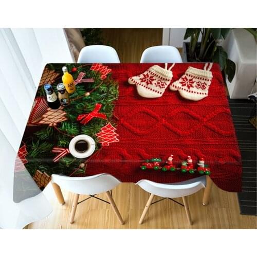 3d Christmas Tablecloth Snowflakes Sweater Gloves Pattern Washable Cotton Cloth Thicken Rectangular and Round Table Cloth