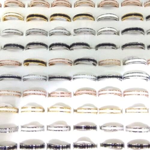 4mm Width Women Stainless Steel Rings Black or White Inlay Mixed Lot 50pcs/pack