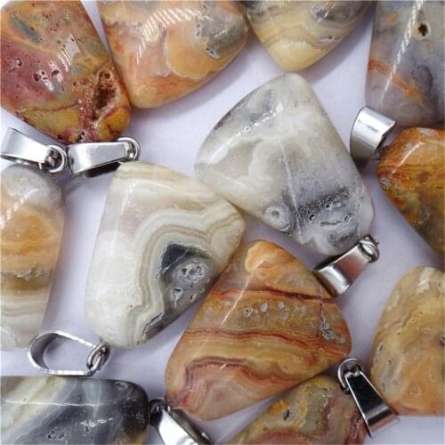 50Pcs 23x17x6mm Wholesale Natural Yellow Crazy Lace Agate Trapezoidal Pendant Bead DIY Jewelry Accessories Earrings S526