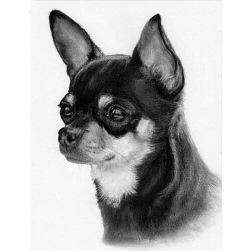5D DIY Diamond Painting Black white chihuahua dog Diamond Embroidery Full Square round stone Rhinestone mosaic icon BY233