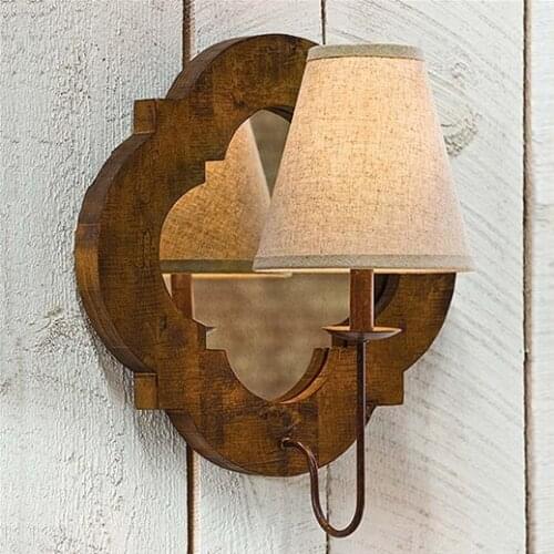 American antique iron art, solid wood fabric, wall lamp, model room, dining room, living room, bedside lamp