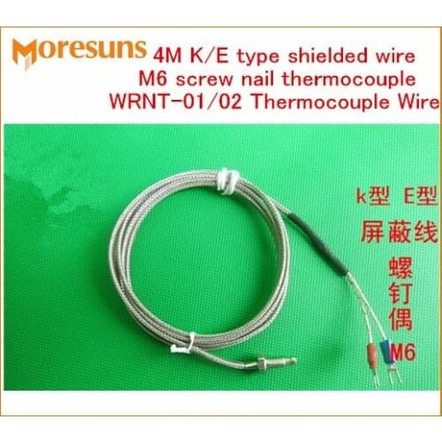 Free Ship 20PCS/lot 4M Thermocouple Wire M6 screw thermocouple WRNT-01/02 temperature sensor probe K/E type shielded wire