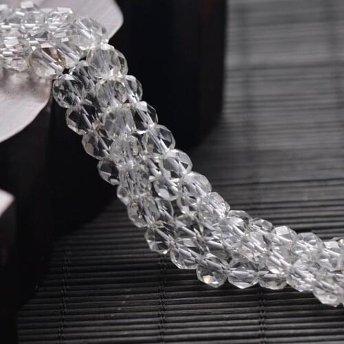 Joanlyn Faceted Grade AAA Natural Clear Quartz Beads Round with 32 Facets 6mm-8mm 15 Inch Strand CQ26