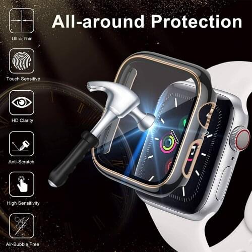 Cases for apple watch se 6 5 4 40mm 44mm Built-in Tempered Glass Screen Protector case for iwatch 3 38mm 42mm bumper for iwatch