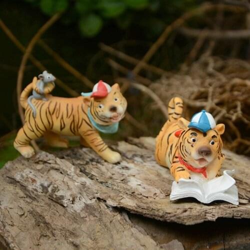 Creative Cartoon Tiger Statue Crafts Resin Doll Succulent Ornaments Animal Gift Garden Decoration Accessories