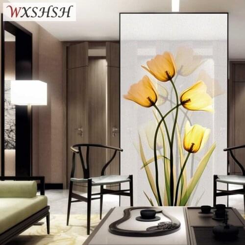 Custom Size Electrostatic Window Film Tulip Pattern Decorative Privacy Protection Frosted Glass Sticker For Window Door Cabinet