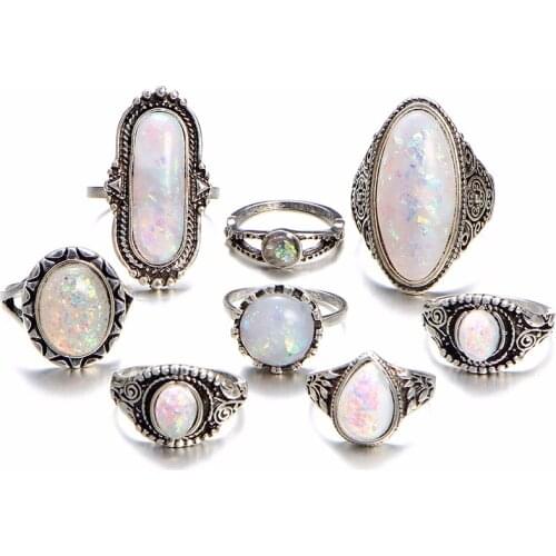 Vintage Rings For Women Girl Bulk Items Wholesale Lots Antique Adjustable Stone Finger Ring Trendy Jewelry Sets Accessories New