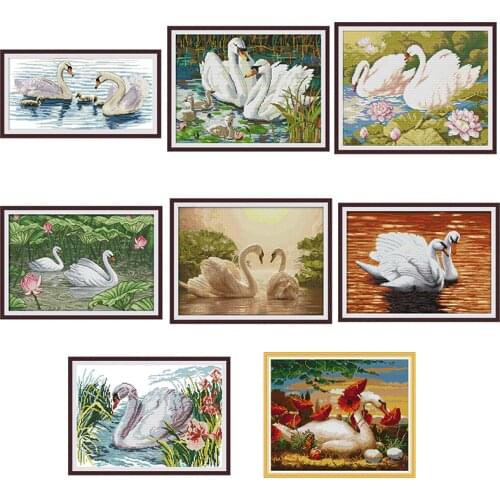 Beautiful White Swan Series DMC Counting Cross Stitch DIY 11CT 14CT Cross Stitch Set Animal Pattern Embroidery Kit Needlework