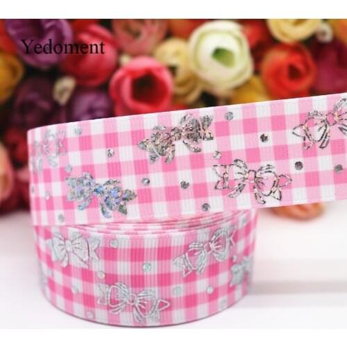 10 Yards 1" 25MM Grosgrain Ribbon Laser Silver Foil Bow Printed Ribbon For Hair Bows DIY Crafts Handmade Accessories M19043003