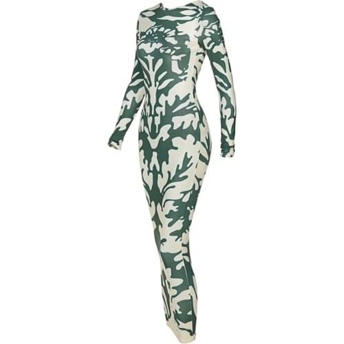 Summer Womens Dress 2021,Female Casual Comfortable Printed Backless Long Sleeve O-neck High Waist Dress for Spring, Fall