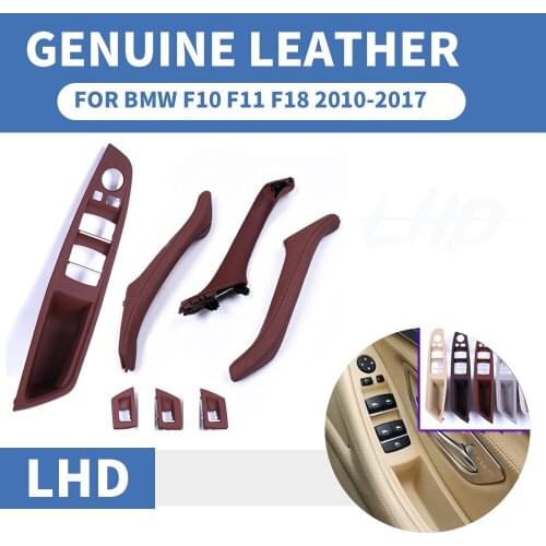 Genuine Leather Left Hand Drive LHD For BMW 5 series F10 F11 F18 Wine Car Interior Door Handle Inner Panel Pull Trim Cover Arm