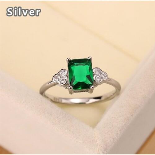 Best selling European and American fashion S925 silver green ring zircon lucky square crystal jewelry lady gift