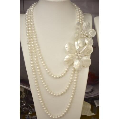 2019 Natural White Pearl Shell Floral Flower Petal multilayer Strand Stacked Necklace 20inches