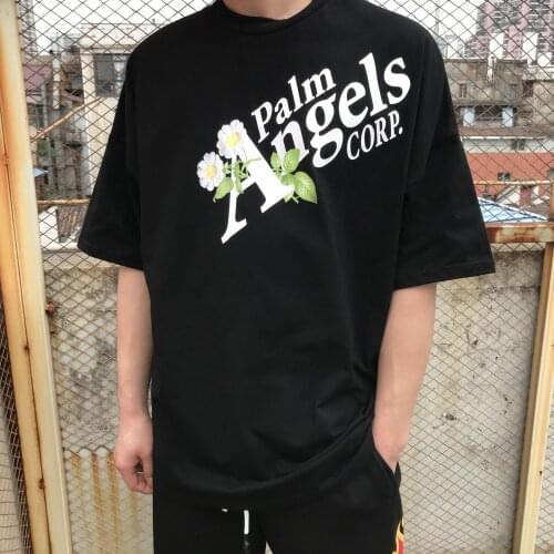 Palm Angels plant flower letter printing men and women drop shoulder short-sleeved loose all-match T-shirt