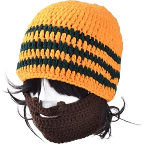 Mens Beard Hat Knitted Winter Beanie Striped Bonnet Touca Gorro Blue Gray Yellow Orange
