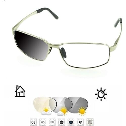 Al-mg Alloy Shield Type Oversized Men Photochromic Grey Reading Glasses +0.75 +1 +1.25 +1.5 +1.75 +2 +2.25 +2.5 +2.75 To +4