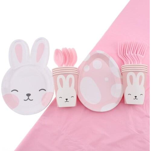 41Pc/Set Rabbit Theme Tableware Easter Party Baby Shower Set Up Birthday Decoration Napkin Disposable Tableware Party Supplies