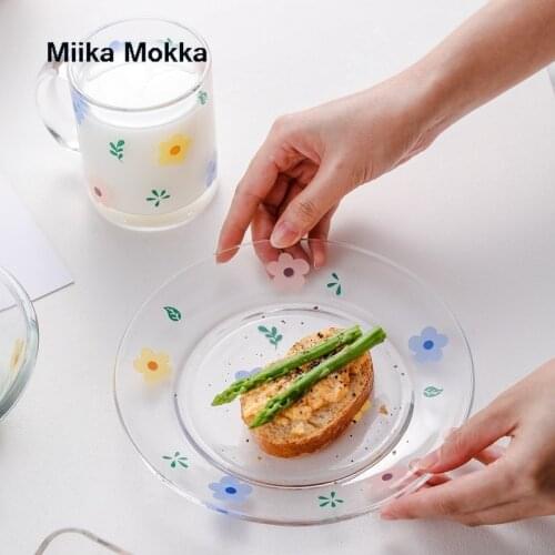 Hyuna Flower Cutlery Set Japan Korean Style Glass Cup Glass Bowl Glass Plate Ins Cute Cup Breakfast Cup Fruit Bowl Tansparent