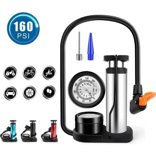 1PCS Bike Pump Mini Portable Bicycle Foot Pump with Pressure Gauge Accessories Fits Presta & Schrader Valve Bicycle Air Pump
