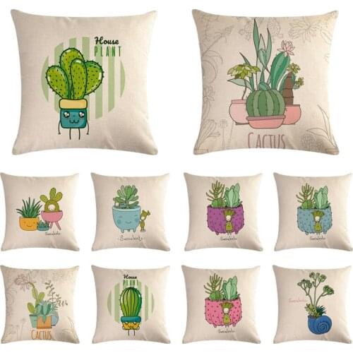 Cartoon Catcus Printed Cotton Linen Cushion Cover House Plant Home Decor Pillowcase Octopus Sofa Bedding Cushion Case