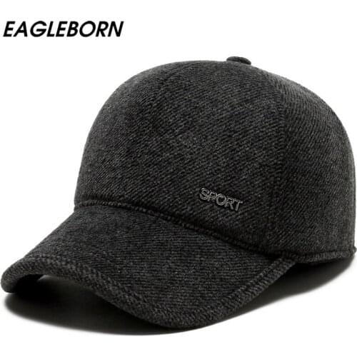 New Baseball Cap Men Winter Middle-aged Elderly Warm Woolen Baseball Cap Winter Dad Hat Ear Protection Sport Cap Thick Hats Men