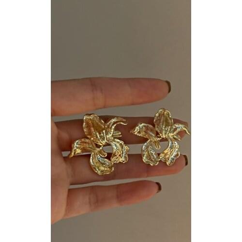 Origin Summer Fashion Gold Color Flower Dangle Earring for Women Textured Irregular Metallic Wedding Earring Jewelry Pendientes