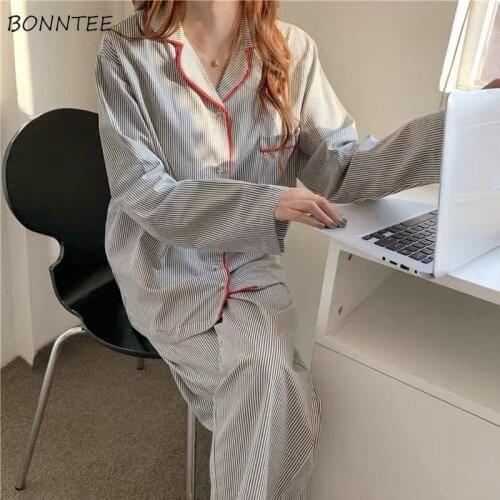 Pajama Sets Women Korean Style Minimalist Casual Comfortable Turn Down Collar Spring Chic Mujer De Moda Simple Sleepwear Couple