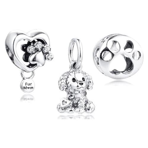Fits Pandora Charms Bracelet 925 Sterling Silver Poodle Paw Print Charm Set DIY Beads for Jewelry Making kralen