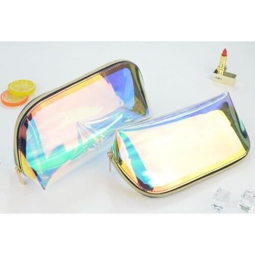 Laser Transparent Makeup Bag Cosmetic Cases Storage Women Toiletries Organizer Waterproof Female Portable Holographic Colorful