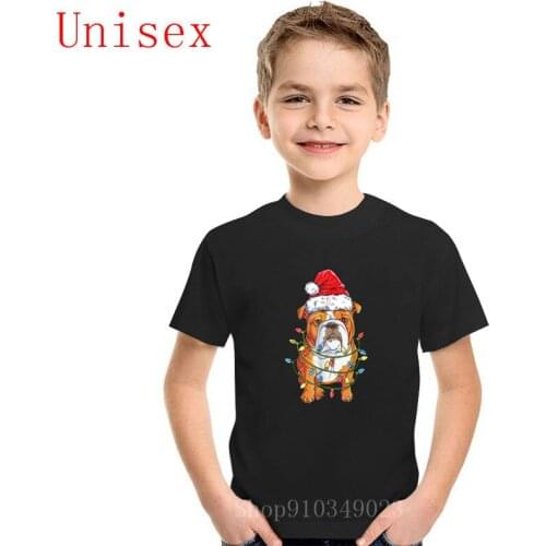 English Bulldog Christmas Shirt Santa Hat Xmas Lights Boys t shirt boys kids clothing kids summer clothes baby girl clothes