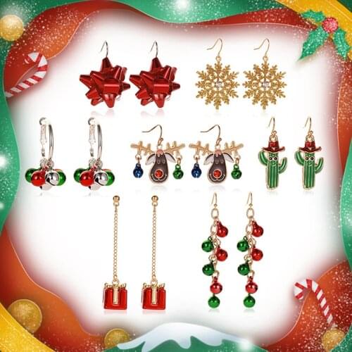 Fashion Christmas Snowflake Ribbon Earrings Red Romantic Crane Pendant Trendy Jewelry For Women Accessories Gift Charms