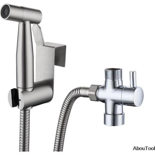 Toilet Bidet Faucets Sprayer Handheld 304 Stainless Steel Bathroom Hand Shower Bidet Set High Pressure Self Clean US 7/8 EU 1/2