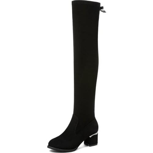 Winter for woman new fashion shoes clear heels boots Round toe Block heels Over the knee boots 35-40