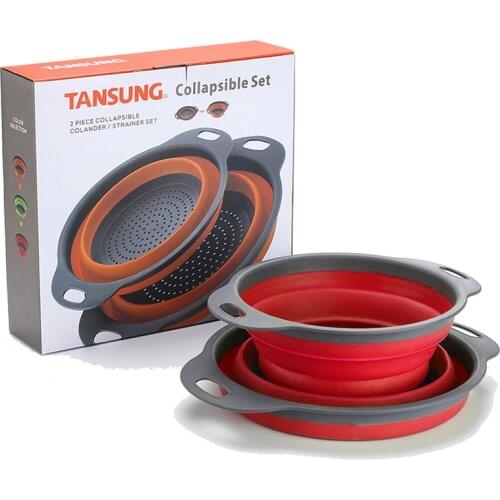 2pcs/set Foldable Silicone Colander Fruit Vegetable Washing Basket Strainer Collapsible Drainer With Handle Kitchen Tool