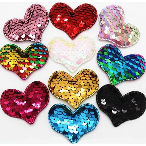 20PCS 5.5mmx 4.4mm multicolor reversible sequined heart patch hairpin glitter DIY crafts decoration mix cloth paste aste fashio
