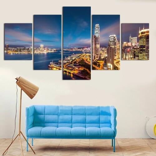 2016 Free Shipping 5pcs City Night Print Oil Painting On Canvas Home Decoration Home Decor On Canvas Hotel Decoration Painting