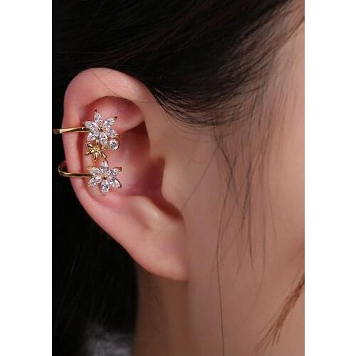 2020 Ear-jacket Womens 1 Piece Ear Clip Butterfly & Flower Zircon Popular Party Non-Piercing Ear Clips Fake Cartilage Accessory