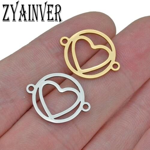 5Pcs/lot Stainless Steel Circle Love Heart Charms DIY Bracelet Mirror Polish Connector Jewelry Making Necklace Findings Gifts