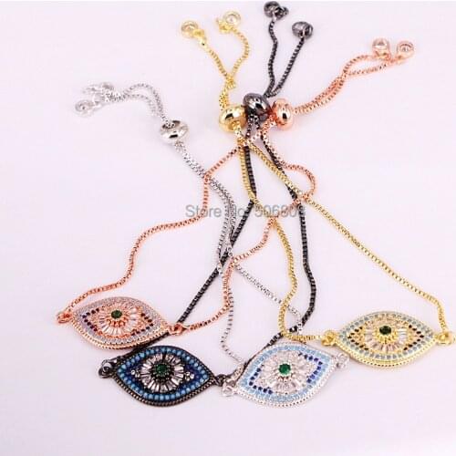 6PCS ZYZ-B5210 Turkish Design Gold/Black/Rose Gold/Silver Color Eye Bracelets for Women Pave CZ Blue Eye Bracelet Jewelry